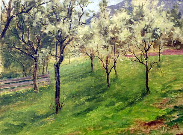 Bl&uuml;hender Obstgarten, Kutterling, &Ouml;l auf Leinwand, 2001